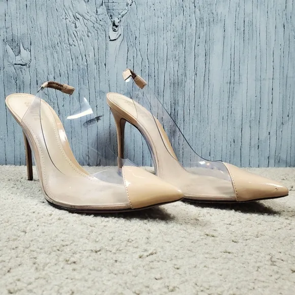 Schutz Eudora Pointed Toe Slingback Patent Leather &amp; Vinyl Pump, 11, Cle…