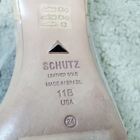 Schutz Eudora Pointed Toe Slingback Patent Leather &amp; Vinyl Pump, 11, Cle…