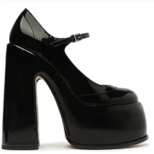 Schutz Womens 9 Zayne Patent Pump Black Platform Block Heels Shoes Buckle
