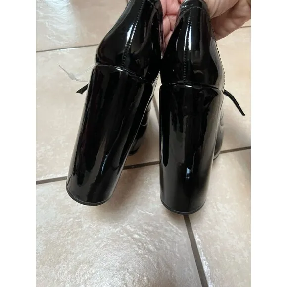 Schutz Womens 9 Zayne Patent Pump Black Platform Block Heels Shoes Buckle