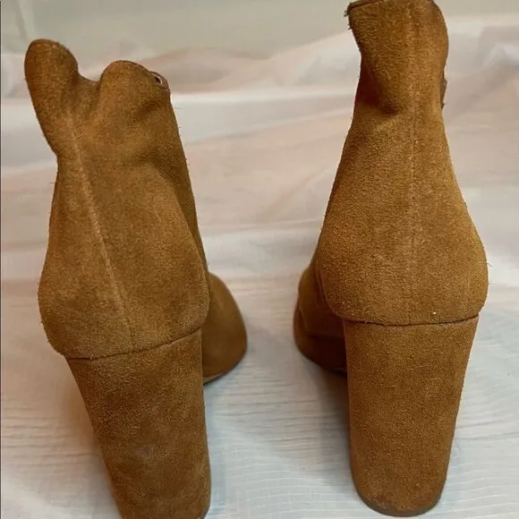 Schutz Suede Brown Open Toe Lace Up Chunky Heel Size 10