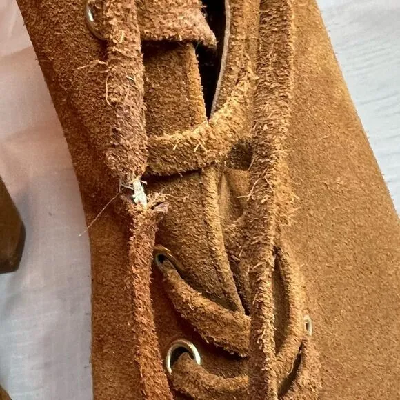 Schutz Suede Brown Open Toe Lace Up Chunky Heel Size 10
