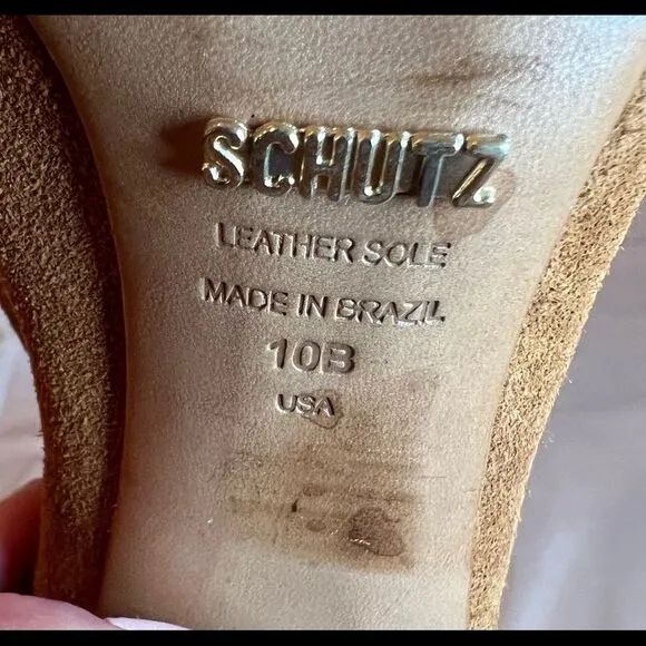 Schutz Suede Brown Open Toe Lace Up Chunky Heel Size 10