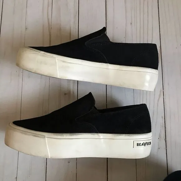 SeaVees Baja Platform Size 8.5 slip on black suede shoes comfortable