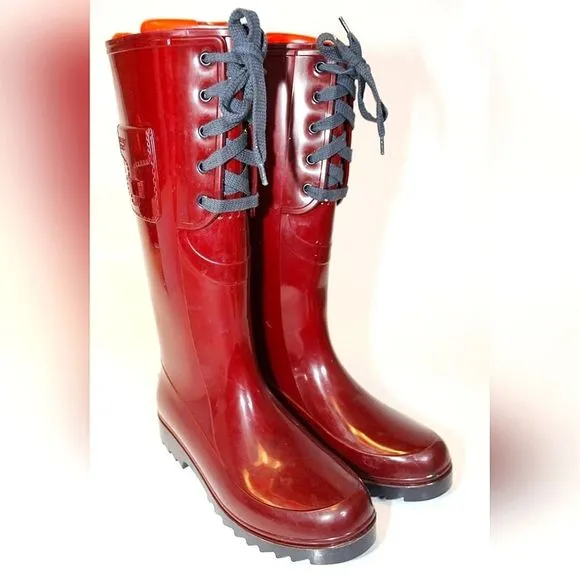 SEE BY CHLOE ITALY WATERPROOF RED TALL BOOTS. EXCELLENT 38