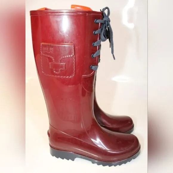 SEE BY CHLOE ITALY WATERPROOF RED TALL BOOTS. EXCELLENT 38
