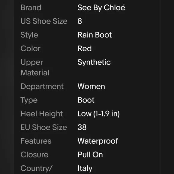 SEE BY CHLOE ITALY WATERPROOF RED TALL BOOTS. EXCELLENT 38