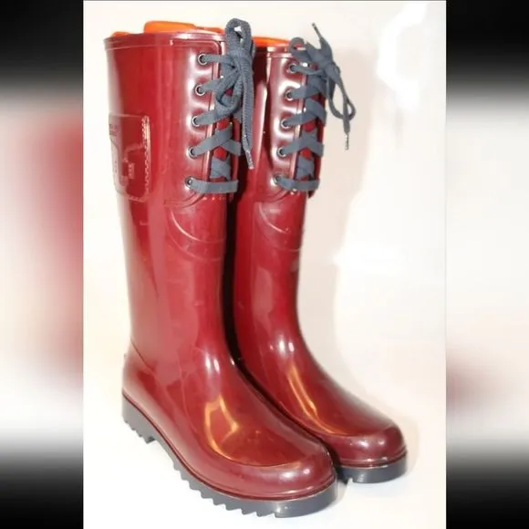 SEE BY CHLOE ITALY WATERPROOF RED TALL BOOTS. EXCELLENT 38