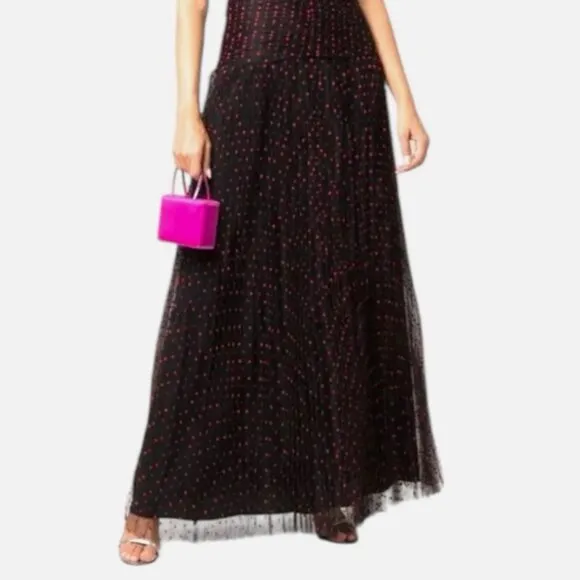 Self-Portrait Black Red Polka Dot Tulle Maxi Dress S $625