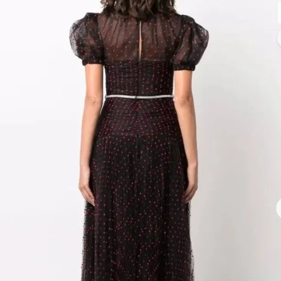 Self-Portrait Black Red Polka Dot Tulle Maxi Dress S $625