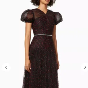 Self-Portrait Black Red Polka Dot Tulle Maxi Dress S $625