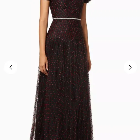 Self-Portrait Black Red Polka Dot Tulle Maxi Dress S $625