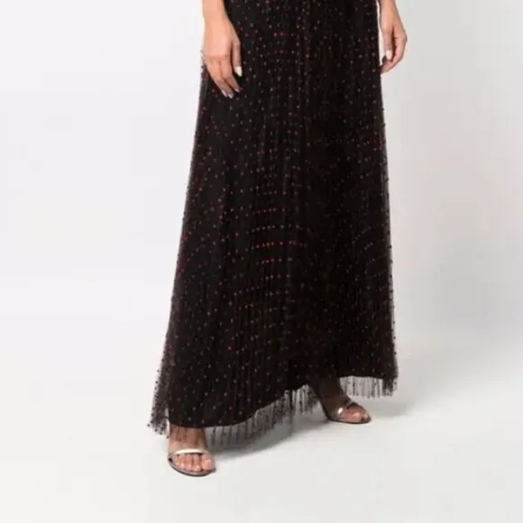 Self-Portrait Black Red Polka Dot Tulle Maxi Dress S $625