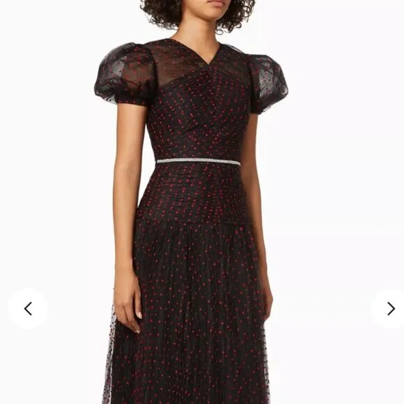 Self-Portrait Black Red Polka Dot Tulle Maxi Dress S $625