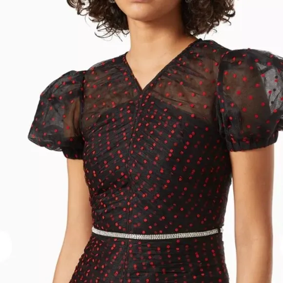 Self-Portrait Black Red Polka Dot Tulle Maxi Dress S $625