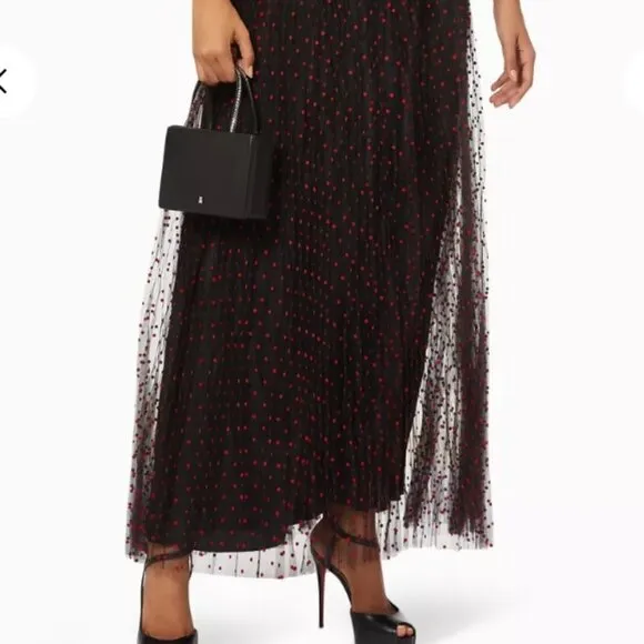 Self-Portrait Black Red Polka Dot Tulle Maxi Dress S $625