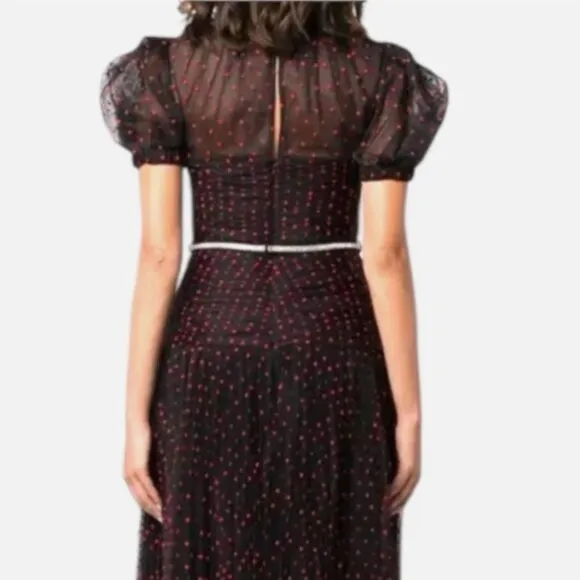 Self-Portrait Black Red Polka Dot Tulle Maxi Dress S $625