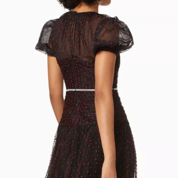 Self-Portrait Black Red Polka Dot Tulle Maxi Dress S $625
