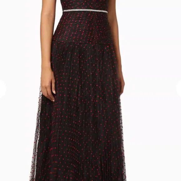 Self-Portrait Black Red Polka Dot Tulle Maxi Dress S $625