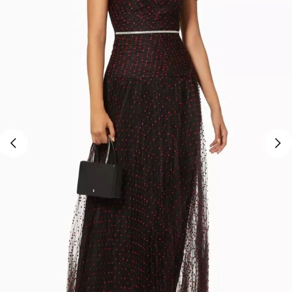 Self-Portrait Black Red Polka Dot Tulle Maxi Dress S $625