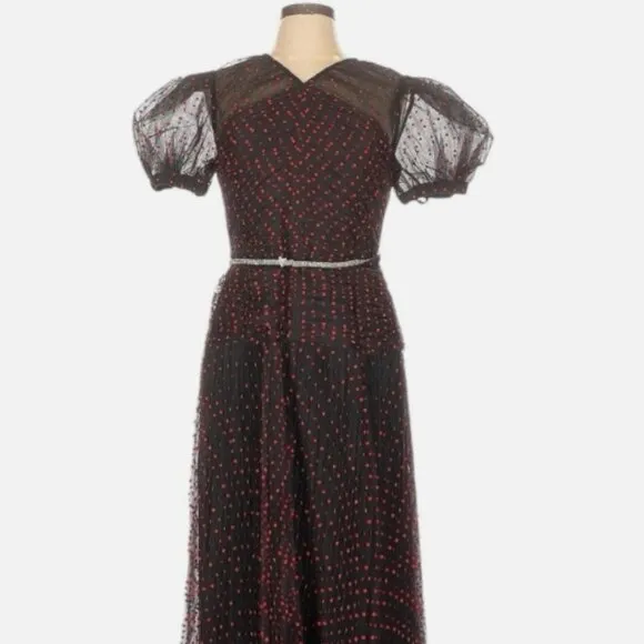 Self-Portrait Black Red Polka Dot Tulle Maxi Dress S $625