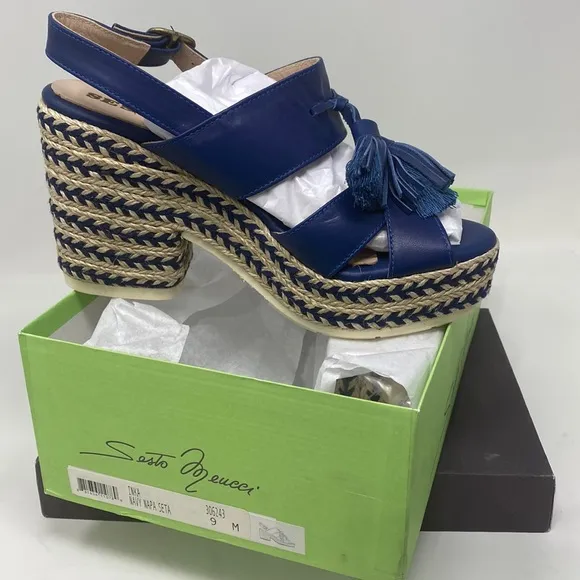 SESTO MEUCCI Women's Navy Blue Inka Espadrille Platform Sandals Shoes Size US 9M
