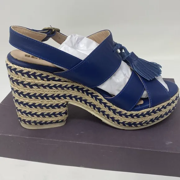 SESTO MEUCCI Women's Navy Blue Inka Espadrille Platform Sandals Shoes Size US 9M