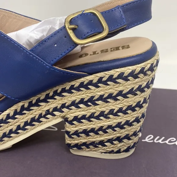SESTO MEUCCI Women's Navy Blue Inka Espadrille Platform Sandals Shoes Size US 9M