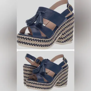 SESTO MEUCCI Women's Navy Blue Inka Espadrille Platform Sandals Shoes Size US 9M