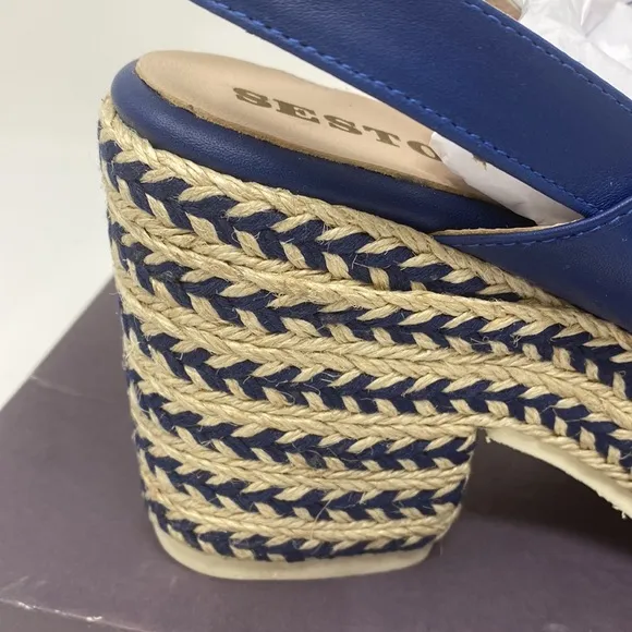 SESTO MEUCCI Women's Navy Blue Inka Espadrille Platform Sandals Shoes Size US 9M