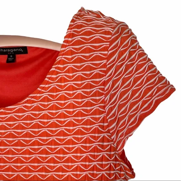 SHARAGANO Belted Knit A-Line Dress Orange and Ivory Size 16