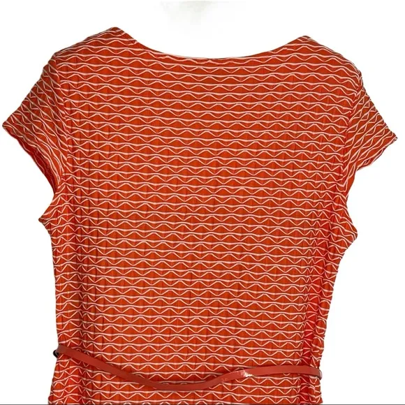SHARAGANO Belted Knit A-Line Dress Orange and Ivory Size 16