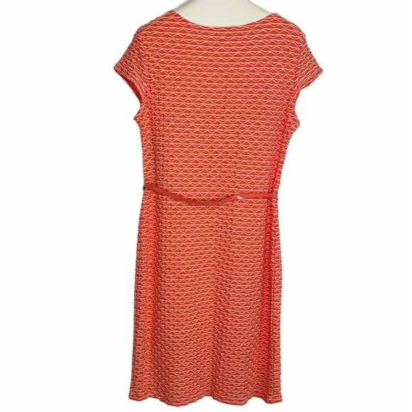 SHARAGANO Belted Knit A-Line Dress Orange and Ivory Size 16
