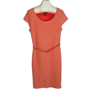 SHARAGANO Belted Knit A-Line Dress Orange and Ivory Size 16
