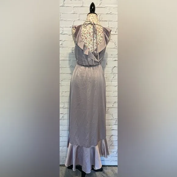 Show Me Your MuMU Samantha Ruffle Wrap Dress Dusty Purple Luxe Satin -Size Small