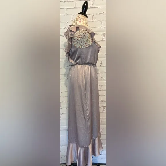 Show Me Your MuMU Samantha Ruffle Wrap Dress Dusty Purple Luxe Satin -Size Small