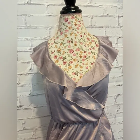 Show Me Your MuMU Samantha Ruffle Wrap Dress Dusty Purple Luxe Satin -Size Small