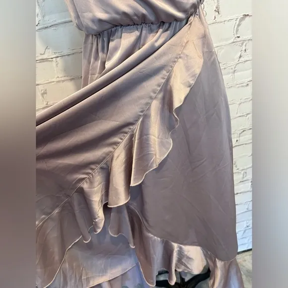 Show Me Your MuMU Samantha Ruffle Wrap Dress Dusty Purple Luxe Satin -Size Small
