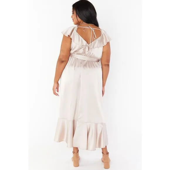 Show Me Your Mumu Samantha Ruffle Wrap Dress Show Me The Ring Luxe Satin 1X NWT