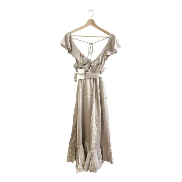 Show Me Your Mumu Samantha Ruffle Wrap Dress Show Me The Ring Luxe Satin 1X NWT