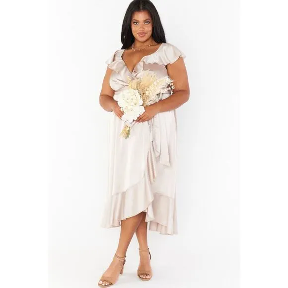Show Me Your Mumu Samantha Ruffle Wrap Dress Show Me The Ring Luxe Satin S NWT