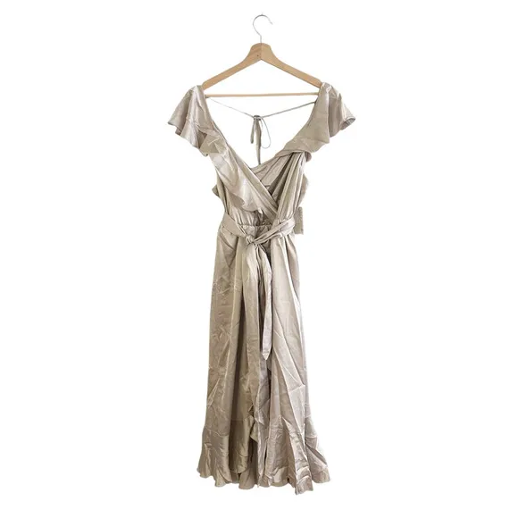 Show Me Your Mumu Samantha Ruffle Wrap Dress Show Me The Ring Luxe Satin S NWT