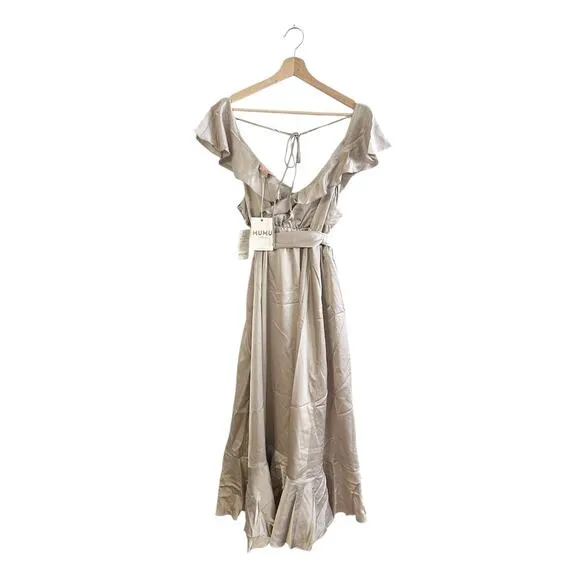 Show Me Your Mumu Samantha Ruffle Wrap Dress Show Me The Ring Luxe Satin XS NWT