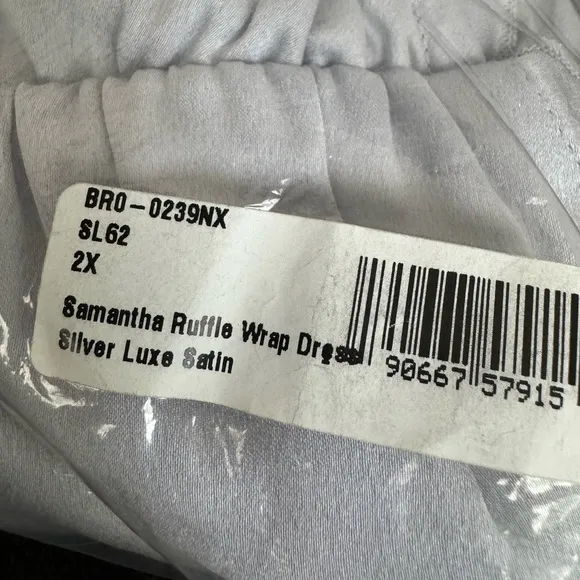 Show Me Your Mumu Samantha Ruffle Wrap Dress Silver Luxe Satin Size 2X NWT