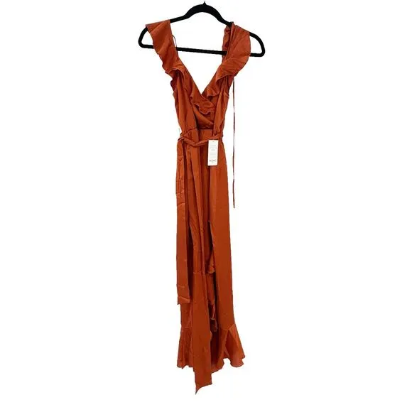 Show Me Your Mumu Women's Samantha Ruffle Wrap Dress Burnt Orange Size 2XS NWT