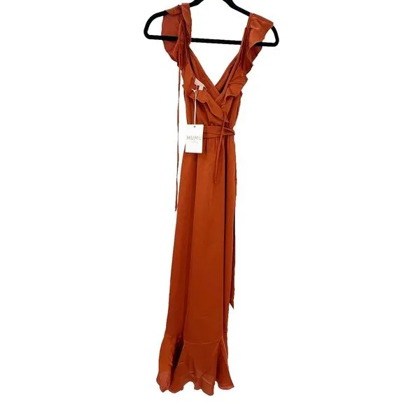 Show Me Your Mumu Women's Samantha Ruffle Wrap Dress Burnt Orange Size 2XS NWT