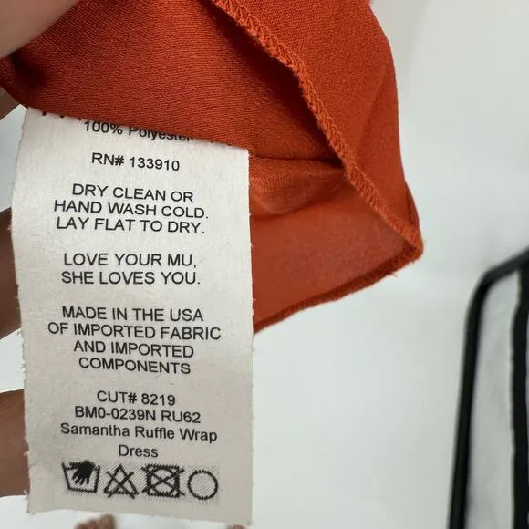 Show Me Your Mumu Women's Samantha Ruffle Wrap Dress Burnt Orange Size 2XS NWT