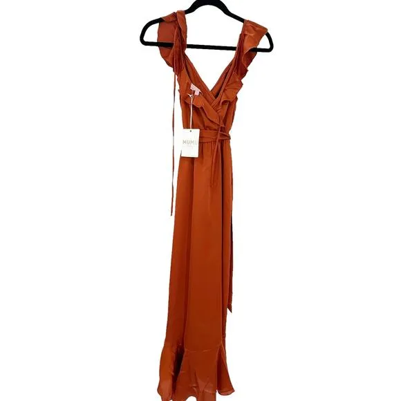 Show Me Your Mumu Women's Samantha Ruffle Wrap Dress Burnt Orange Size 2XS NWT