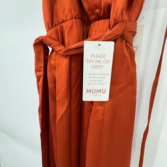 Show Me Your Mumu Women's Samantha Ruffle Wrap Dress Burnt Orange Size 2XS NWT