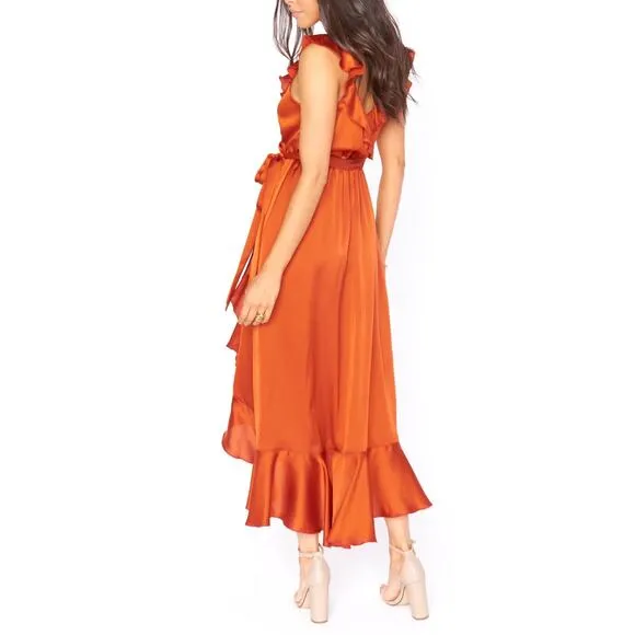 Show Me Your Mumu Women's Samantha Ruffle Wrap Dress Burnt Orange Size 2XS NWT